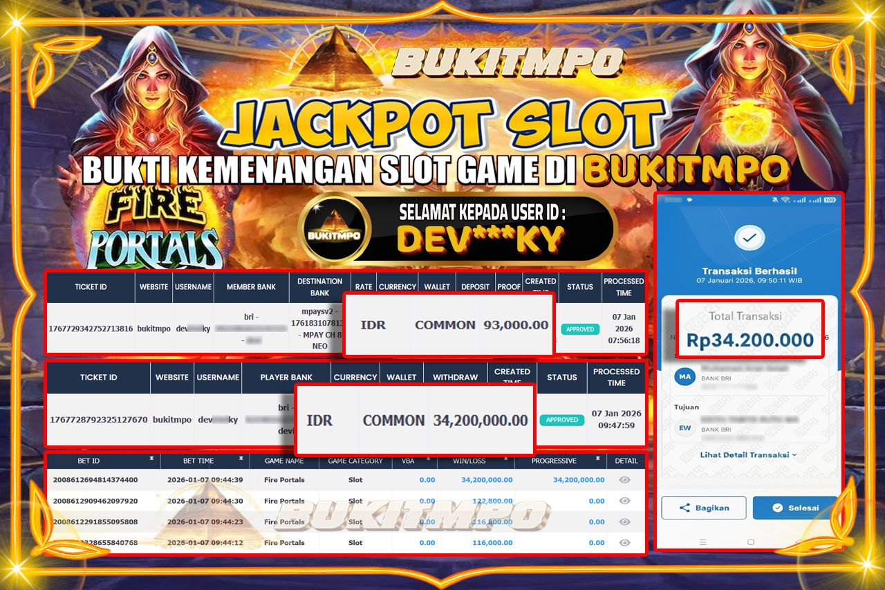 BUKITMPO JACKPOT FIRE PORTALS - PRAGMATIC PLAY Rp.34.200.000,- LUNAS